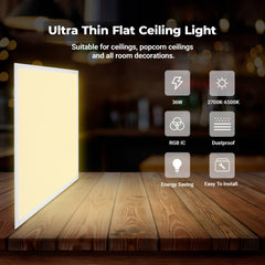 Plafón de techo LED Backlight - 60x60cm - 36W - CCT + RGB IC - Con mando a distancia