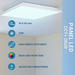Plafón de techo LED Backlight - 45x45cm - 22W - CCT + 2RGB - Retroiluminado