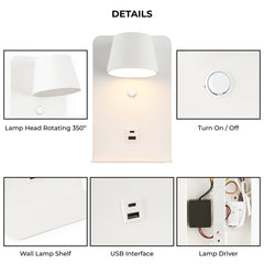 Aplique de pared para lectura "BASKOP" - Puerto USB + USB-C - 6W