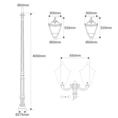 Poste de luz exterior doble Farola "TOBIA" Fumagalli - CCT - 2 x 30W - 8 opciones - E27