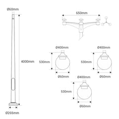 Poste Exterior de Tres Luces "GLOBE 400 MODERN" Fumagalli - 4 opciones - E27