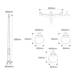 Poste Exterior de Tres Luces "GLOBE 400 MODERN" Fumagalli - 4 opciones - E27