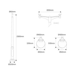 Poste Exterior de Dos Luces "GLOBE 400 MODERN" Fumagalli - 4 opciones - E27