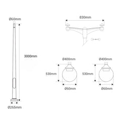 Poste Exterior de Dos Luces "GLOBE 400 MODERN" Fumagalli - 4 opciones - E27