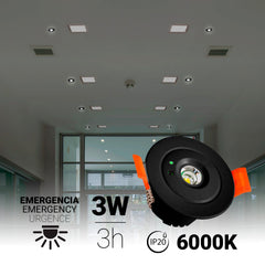 Luz de emergencia 3W tipo downlight - Autonomía 3hs - Ø60mm