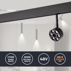 Luminaria circular LED para carril magnético 48V - Ø7cm - 6W - CRI90 - UGR18 - OSRAM