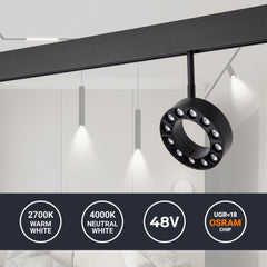 Luminaria circular LED para carril magnético 48V - Ø11,5cm - 12W - CRI90 - UGR18 - OSRAM