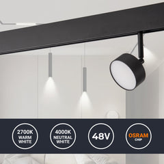 Luminaria circular LED para carril magnético 48V - 9W - Ø7.5cm - CRI90 - Chip OSRAM