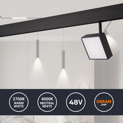 Luminaria cuadrada LED para carril magnético 48V - 9W - CRI90 - Chip OSRAM