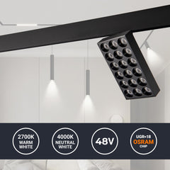 Luminaria cuadrada LED para carril magnético 48V - 18W - CRI90 - UGR18 - OSRAM