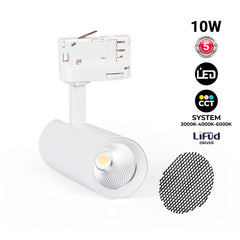 Proyector LED para carril trifásico - 10W - CCT - CRI90 - 860 lm