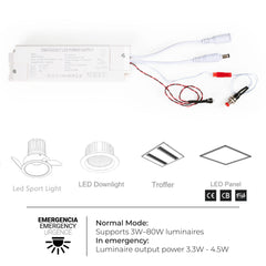 Driver LED para emergencia - Salida 3,3/4,5W - 3h autonomía - Luz 3-80W