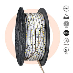 Tira LED 220V AC - Monocolor - 8W/m - 10mm - IP65 - 50 metros - 120ch/m