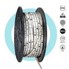 Tira LED 220V AC - Monocolor - 8W/m - 10mm - IP65 - 50 metros - 120ch/m