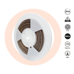 Tira LED 220V AC - Monocolor - 8W/m - 6.5mm - IP44 - 20 metros - 120ch/m