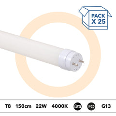 PACK x 25 - Tubo LED T8 - 22W - 150cm - 2280lm - Conexión 1 punta