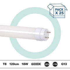 PACK x 25 - Tubo LED T8 - 18W - 120cm - 1850lm - Conexión 1 punta