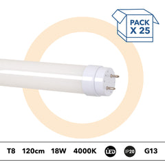 PACK x 25 - Tubo LED T8 - 18W - 120cm - 1850lm - Conexión 1 punta