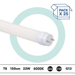 PACK x 25 - Tubo LED T8 - 22W - 150cm - 2280lm - Conexión 1 punta