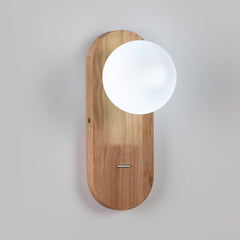 Aplique de pared bola cristal "SOMA" con interruptor - E27 - Madera