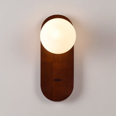 Aplique de pared bola cristal "SOMA" con interruptor - E27 - Madera