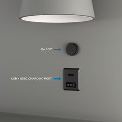 Aplique de pared para lectura con puerto USB y USBC "BASKOP" - 6W - Izquierda y Derecha