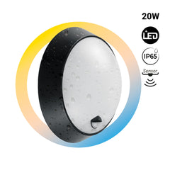 Plafón LED exterior redondo con sensor PIR - 20W - CCT - IP65