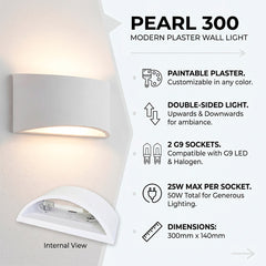 Aplique de pared de escayola "PEARL 300" - Doble cara - G9
