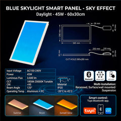 Panel Blue Skylight efecto cielo "SKYWIN SR SMART" - Slim - CCT - 45W - 60x30cm