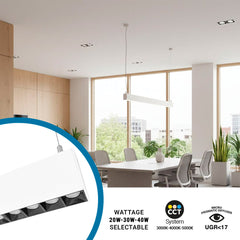 Luminaria lineal LED CCT - Suspensión/superficie - Potencia ajustable 20W/30W/40W - 120cm - UGR 17