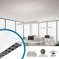 Luminaria lineal LED CCT - Suspensión - Potencia ajustable 20W/30W/40W - 120cm - UGR 17