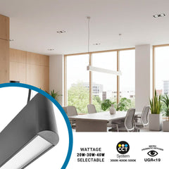Luminaria lineal LED CCT - Suspensión - Potencia ajustable 20W/30W/40W - 120cm - UGR 19