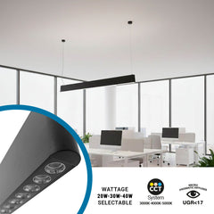 Luminaria lineal LED CCT - Suspensión - Potencia ajustable 20W/30W/40W - 120cm - UGR 17