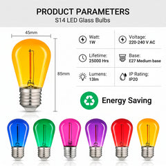 Bombilla LED Filamento - S14 E27 - 1W - Cristal de colores