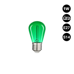 Bombilla LED Filamento - S14 E27 - 1W - Cristal de colores