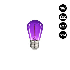 Bombilla LED Filamento - S14 E27 - 1W - Cristal de colores
