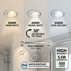 Downlight LED "Avalor" basculante - TRIAC dimmable - 5.5W - CCT - Corte Ø 70mm - IP44