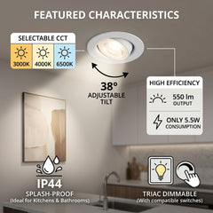 Downlight LED "Avalor" basculante - TRIAC dimmable - 5.5W - CCT - Corte Ø 70mm - IP44
