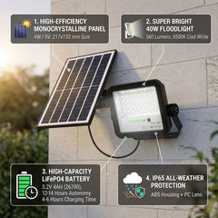 Proyector solar con panel y mando a distancia - 40W - 6500K - IP65