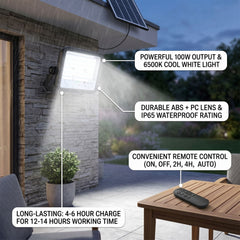 Proyector solar con panel y mando a distancia - 100W - Medium - 6500K - IP65