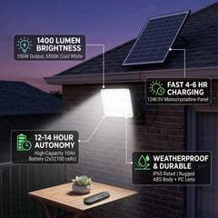Proyector solar con panel y mando a distancia - 100W - Large - 6500K - IP65