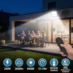 Proyector solar con panel y mando a distancia - 250W - 6500K - IP65