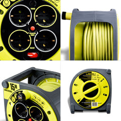 Enrollacables Cerrado Pro-XT - 4 tomas - Cable alta visibilidad 3x1,5mm2 - 15m - IP20