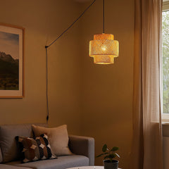 Lámpara colgante de mimbre "JENSEN" - Ø40cm - Con interruptor y enchufe - E27