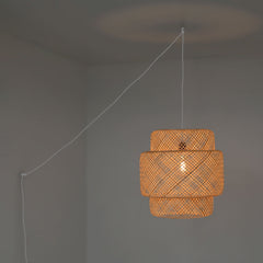 Lámpara colgante de mimbre "JENSEN" - Ø50cm - Con interruptor y enchufe - E27