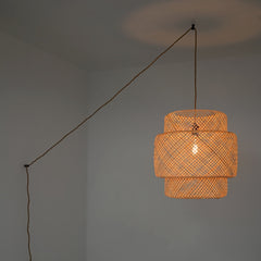 Lámpara colgante de mimbre "JENSEN" - Ø50cm - Con interruptor y enchufe - E27