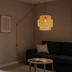 Lámpara colgante de mimbre "JENSEN" - Ø50cm - Con interruptor y enchufe - E27