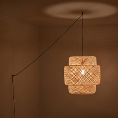 Lámpara colgante de mimbre "JENSEN" - Ø50cm - Con interruptor y enchufe - E27