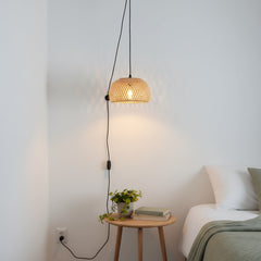 Lámpara colgante de mimbre "Yonna" con cable y enchufe