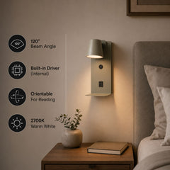 Aplique de pared para lectura "BASKOP" - Puerto USB + USB-C - 6W